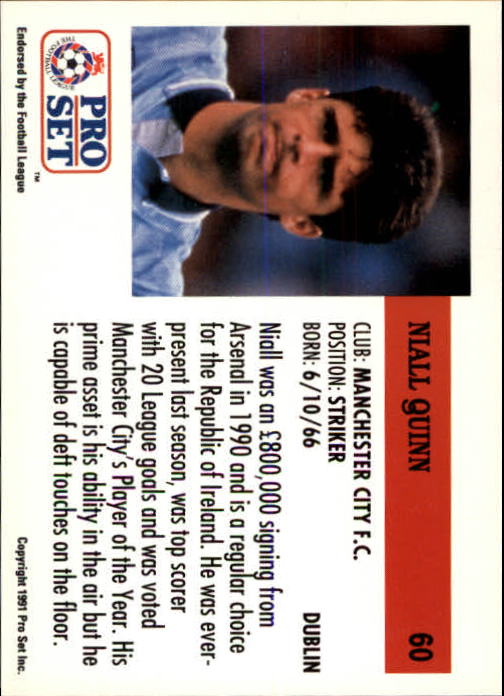 1991-92 Pro Set England #60 Niall Quinn back image