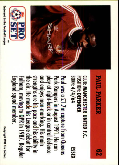 1991-92 Pro Set England #62 Paul Parker back image
