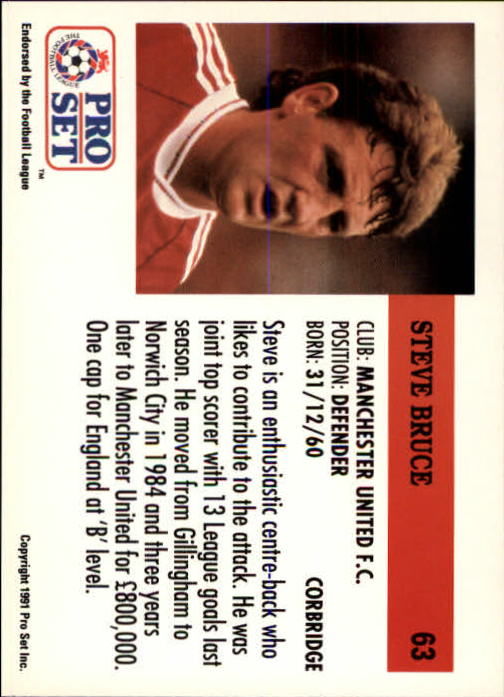 1991-92 Pro Set England #63 Steve Bruce back image