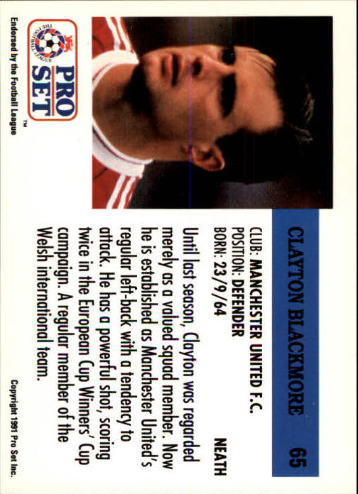 1991-92 Pro Set England #65 Clayton Blackmore back image