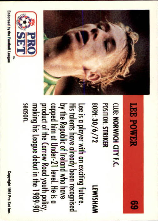 1991-92 Pro Set England #69 Lee Power back image