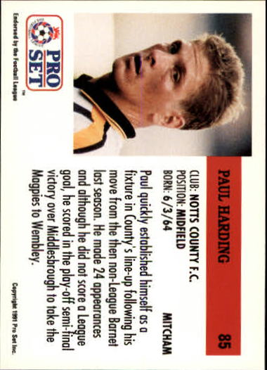 1991-92 Pro Set England #85 Paul Harding back image