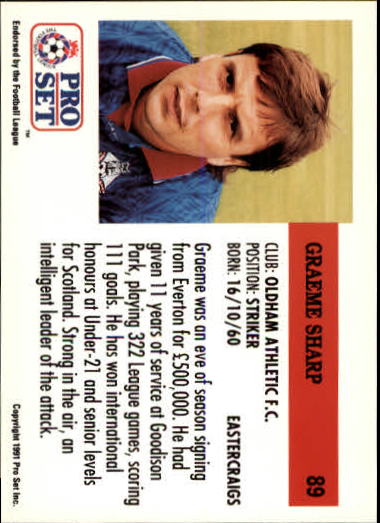 1991-92 Pro Set England #89 Graeme Sharp back image