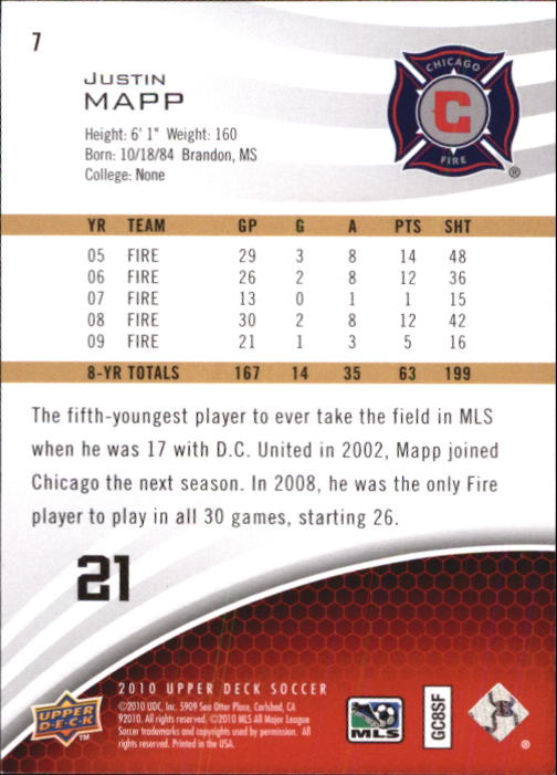 2010 Upper Deck MLS #7 Justin Mapp back image