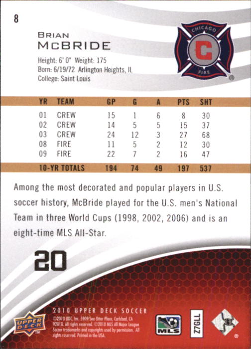 2010 Upper Deck MLS #8 Brian McBride back image
