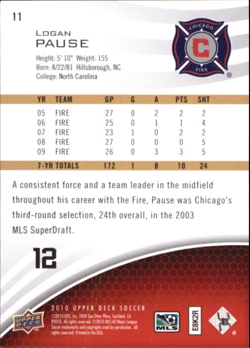2010 Upper Deck MLS #11 Logan Pause back image