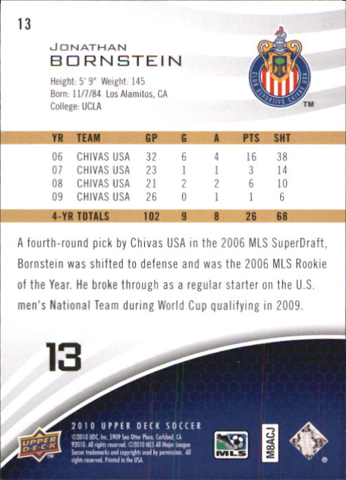 2010 Upper Deck MLS #13 Jonathan Bornstein back image