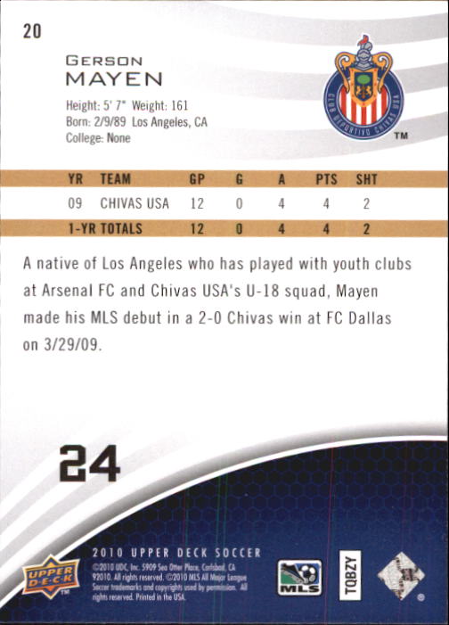 2010 Upper Deck MLS #20 Gerson Mayen back image