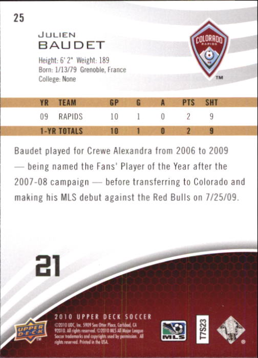 2010 Upper Deck MLS #25 Julien Baudet back image