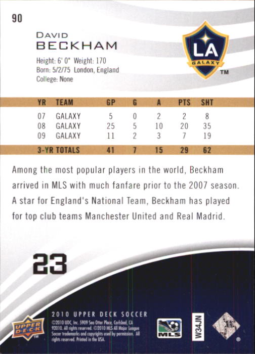 2010 Upper Deck MLS #90 David Beckham back image