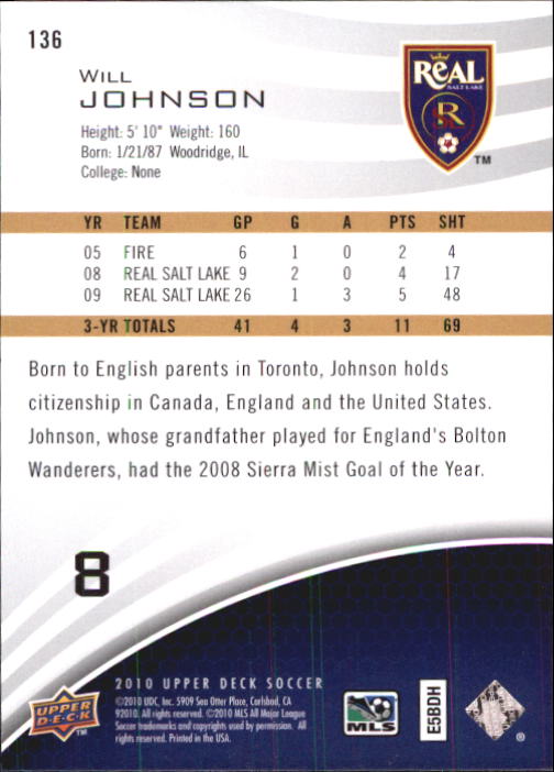 2010 Upper Deck MLS #136 Will Johnson back image
