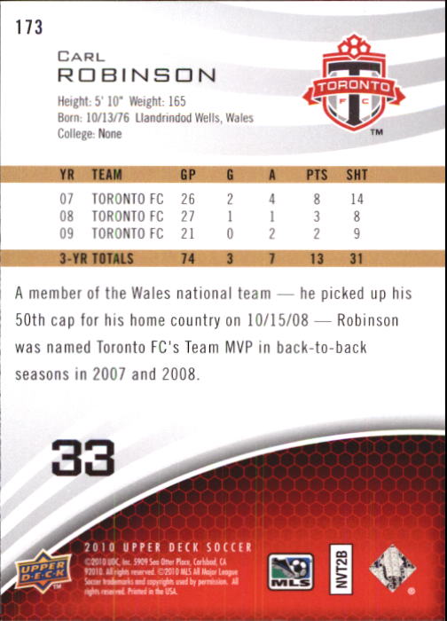 2010 Upper Deck MLS #173 Carl Robinson back image