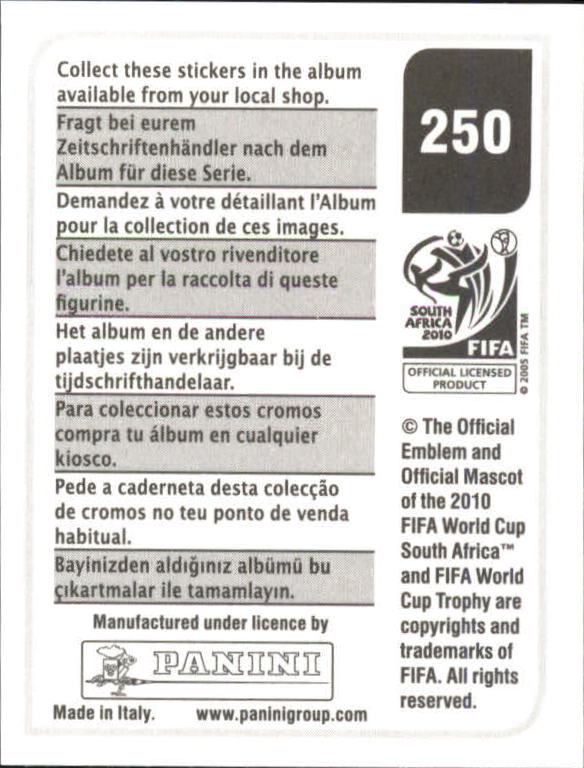 2010 Panini World Cup Stickers #250 Andrej Komac back image
