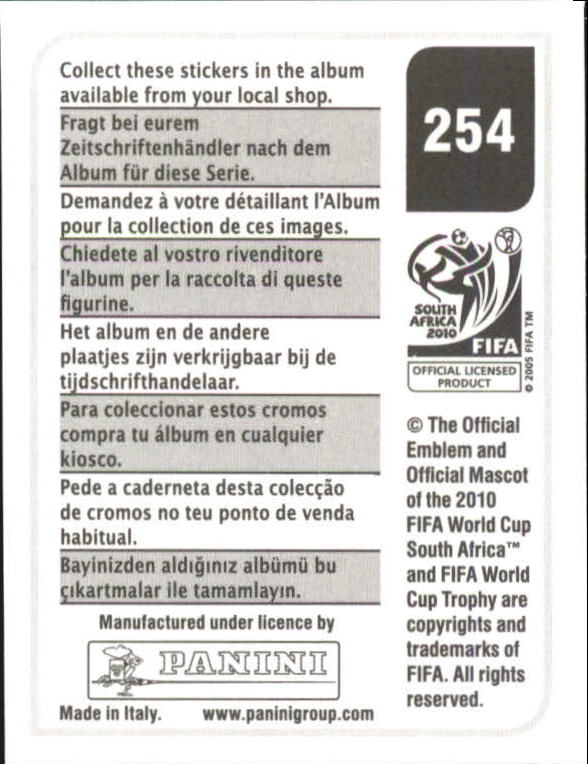 2010 Panini World Cup Stickers #254 Zlatan Ljubijankic back image