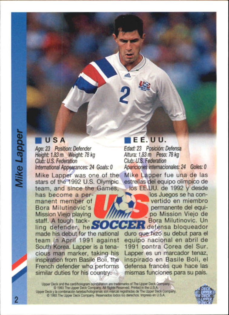 1993 Upper Deck World Cup 94 Preview English/Spanish #2 Mike Lapper back image