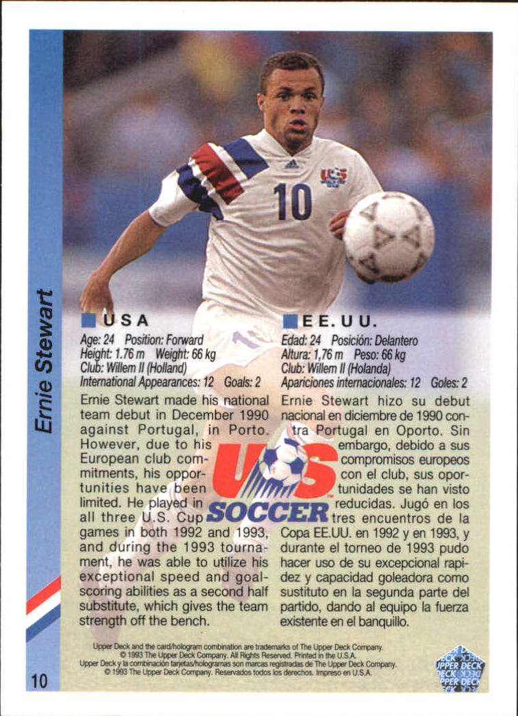 1993 Upper Deck World Cup 94 Preview English/Spanish #10 Emie Stewart back image