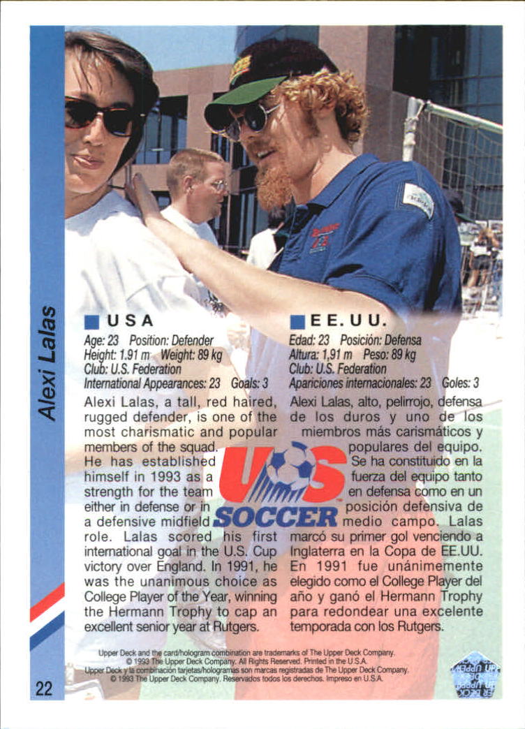 1993 Upper Deck World Cup 94 Preview English/Spanish #22 Alexi Lalas back image