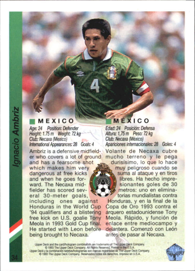1993 Upper Deck World Cup 94 Preview English/Spanish #34 Ignacio Ambriz back image
