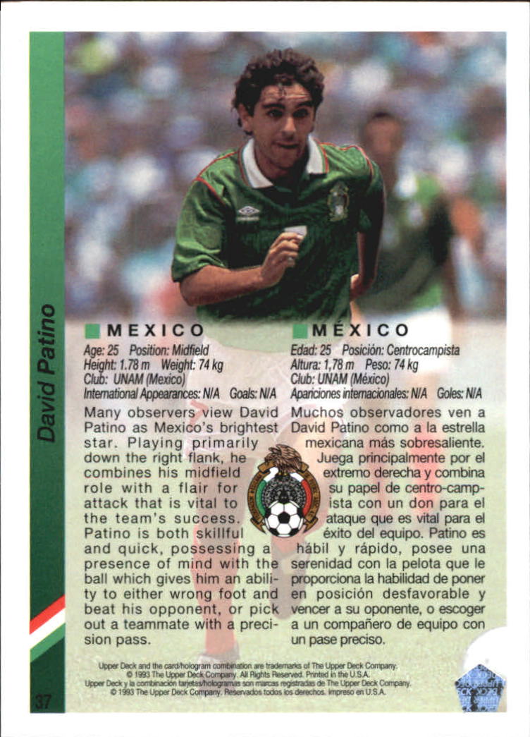 1993 Upper Deck World Cup 94 Preview English/Spanish #37 David Patino back image