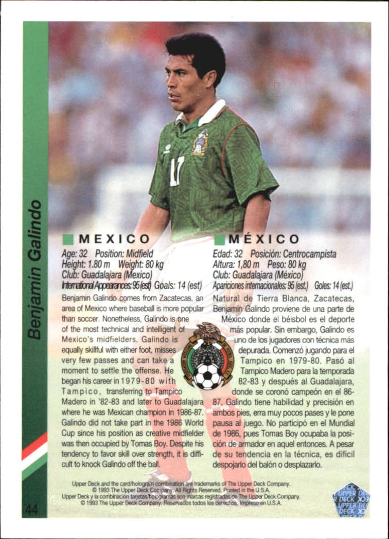 1993 Upper Deck World Cup 94 Preview English/Spanish 44 Benjarmin