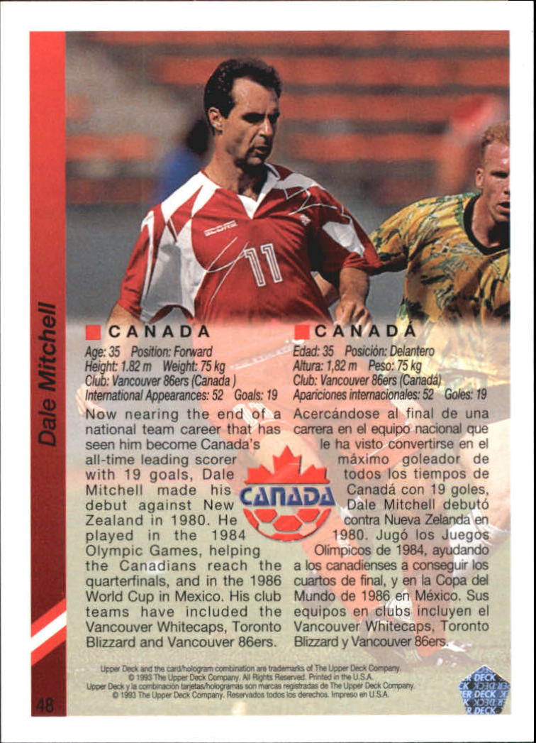 1993 Upper Deck World Cup 94 Preview English/Spanish #48 Dale Mitchell back image