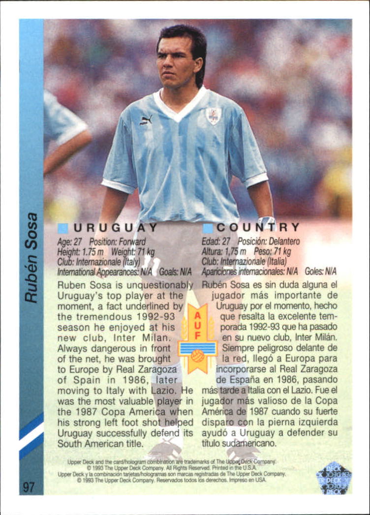 1993 Upper Deck World Cup 94 Preview English/Spanish #97 Ruben Sosa back image