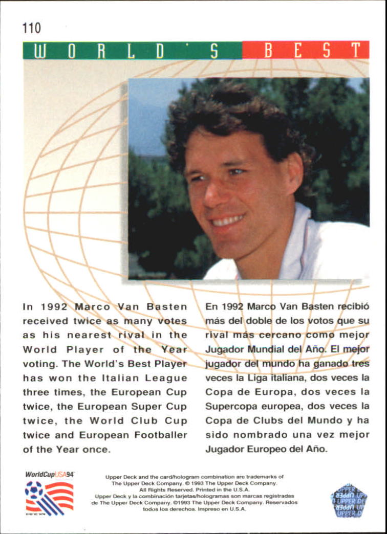 1993 Upper Deck World Cup 94 Preview English/Spanish #110 Marco Van Basten back image