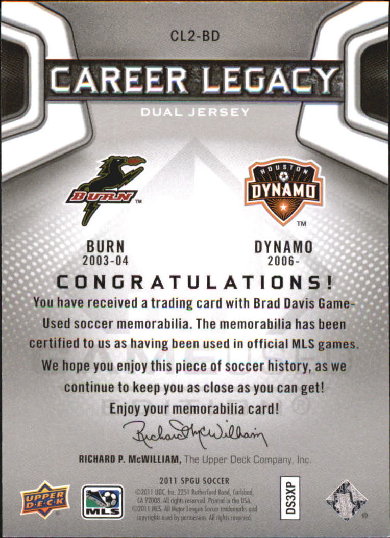 2011 SP Game Used Career Legacy Dual Jersey #BD Brad Davis back image