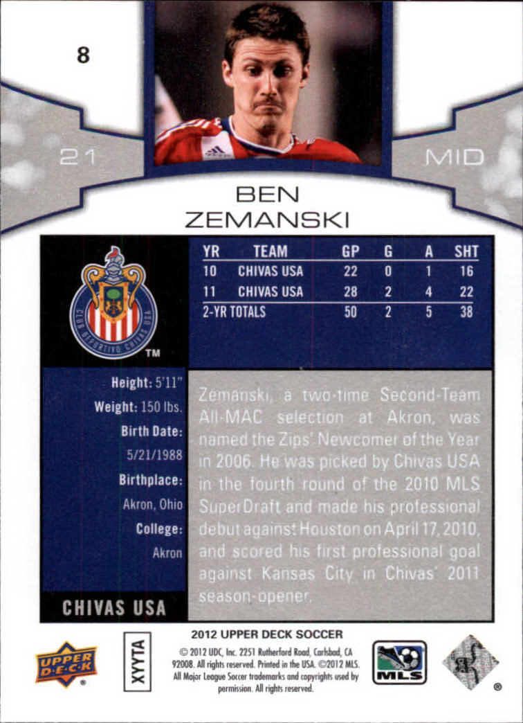 2012 Upper Deck MLS #8 Ben Zemanski back image