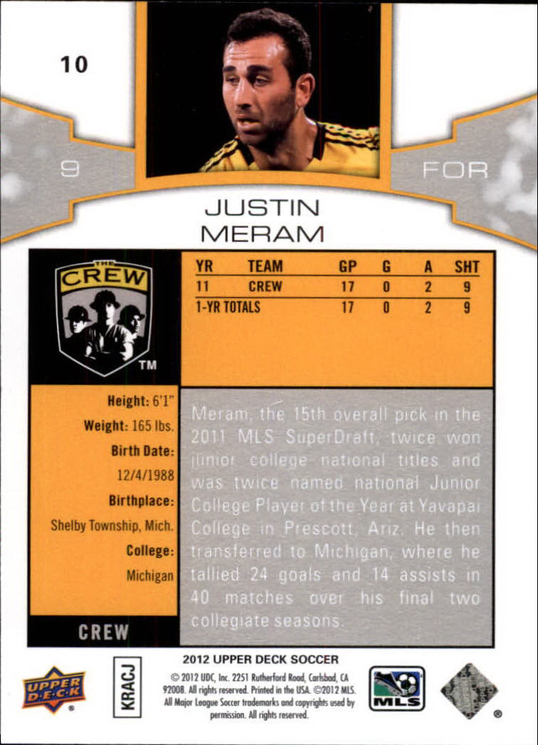 2012 Upper Deck MLS #10 Justin Meram back image