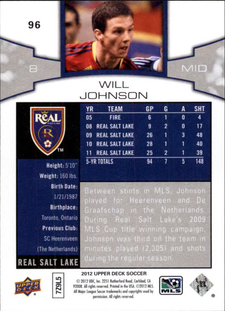 2012 Upper Deck MLS #96 Will Johnson back image