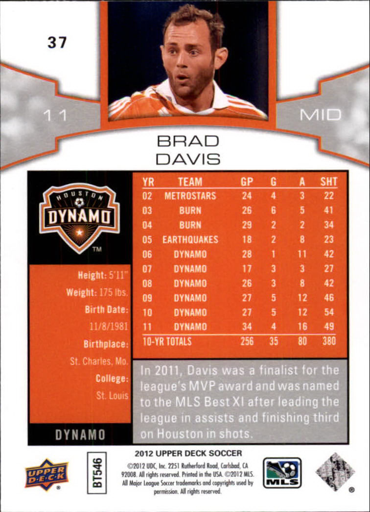 2012 Upper Deck MLS #37 Brad Davis back image