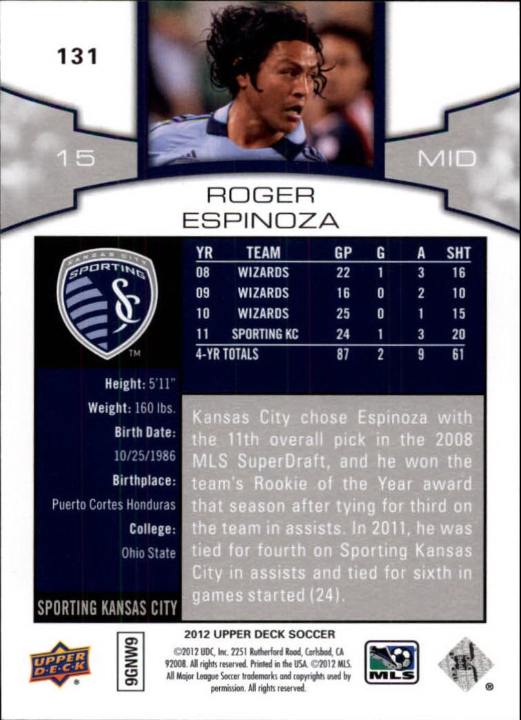 2012 Upper Deck MLS #131 Roger Espinoza back image