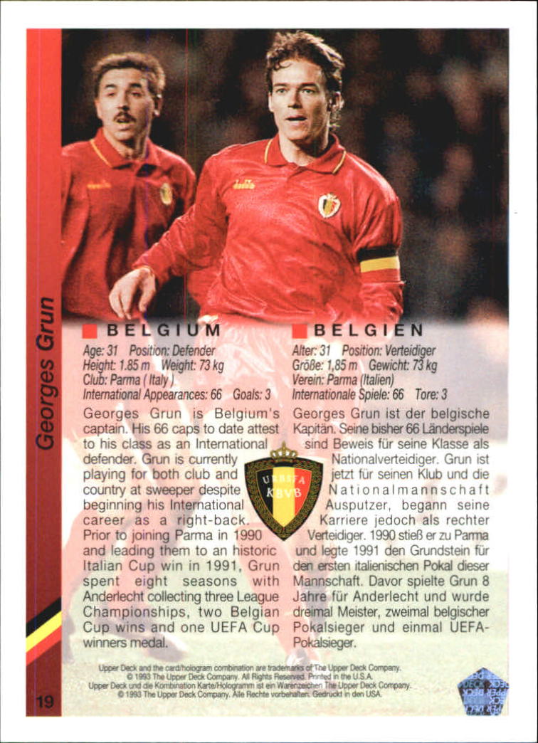 1993 Upper Deck World Cup 94 Preview English/German #19 Georges Grun back image