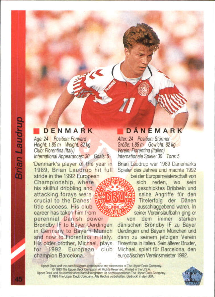 1993 Upper Deck World Cup 94 Preview English/German #45 Brian Laudrup back image