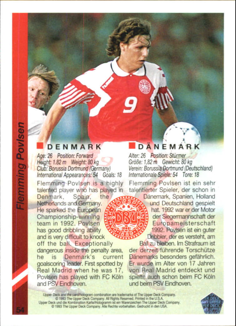 1993 Upper Deck World Cup 94 Preview English/German #54 Flemming Povlsen back image