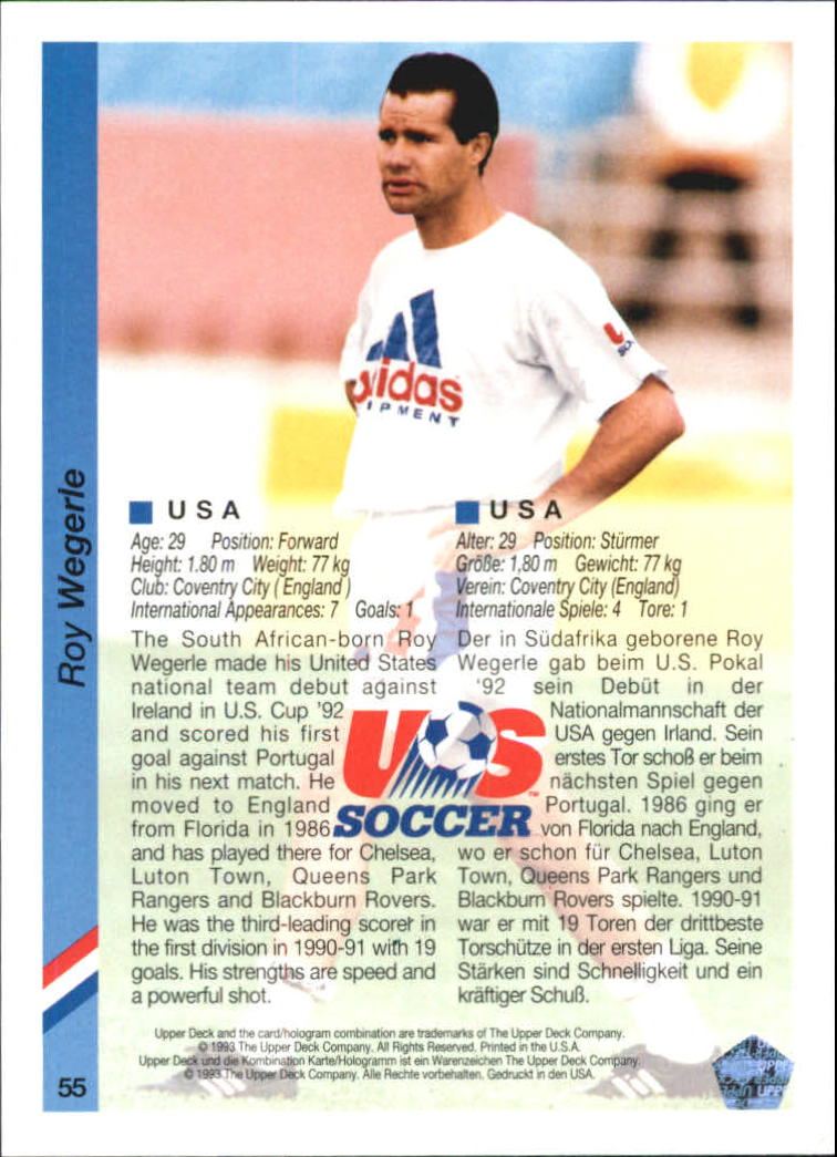 1993 Upper Deck World Cup 94 Preview English/German #55 Roy Wegerle back image