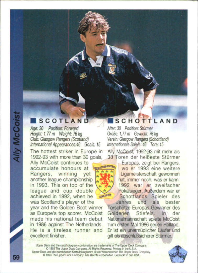 1993 Upper Deck World Cup 94 Preview English/German #59 Ally McCoist back image