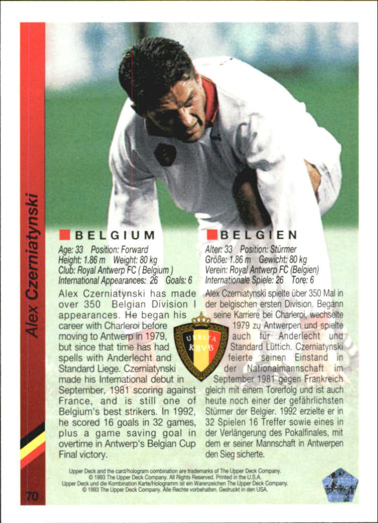 1993 Upper Deck World Cup 94 Preview English/German #70 Alex Czerniatynski back image