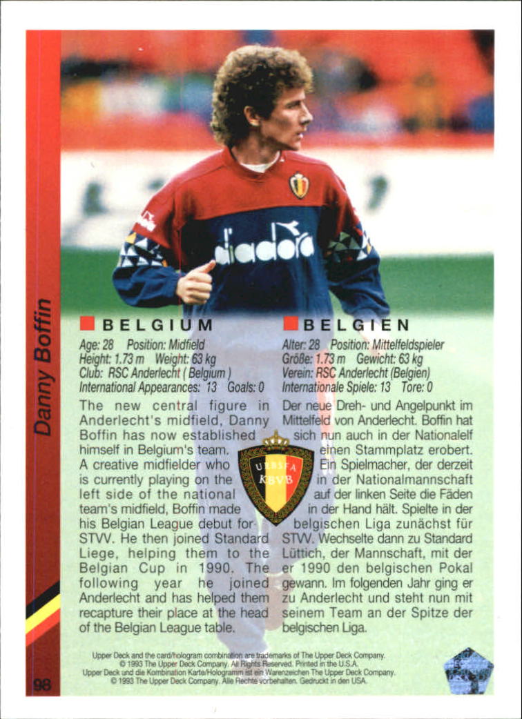 1993 Upper Deck World Cup 94 Preview English/German #98 Danny Boffin back image