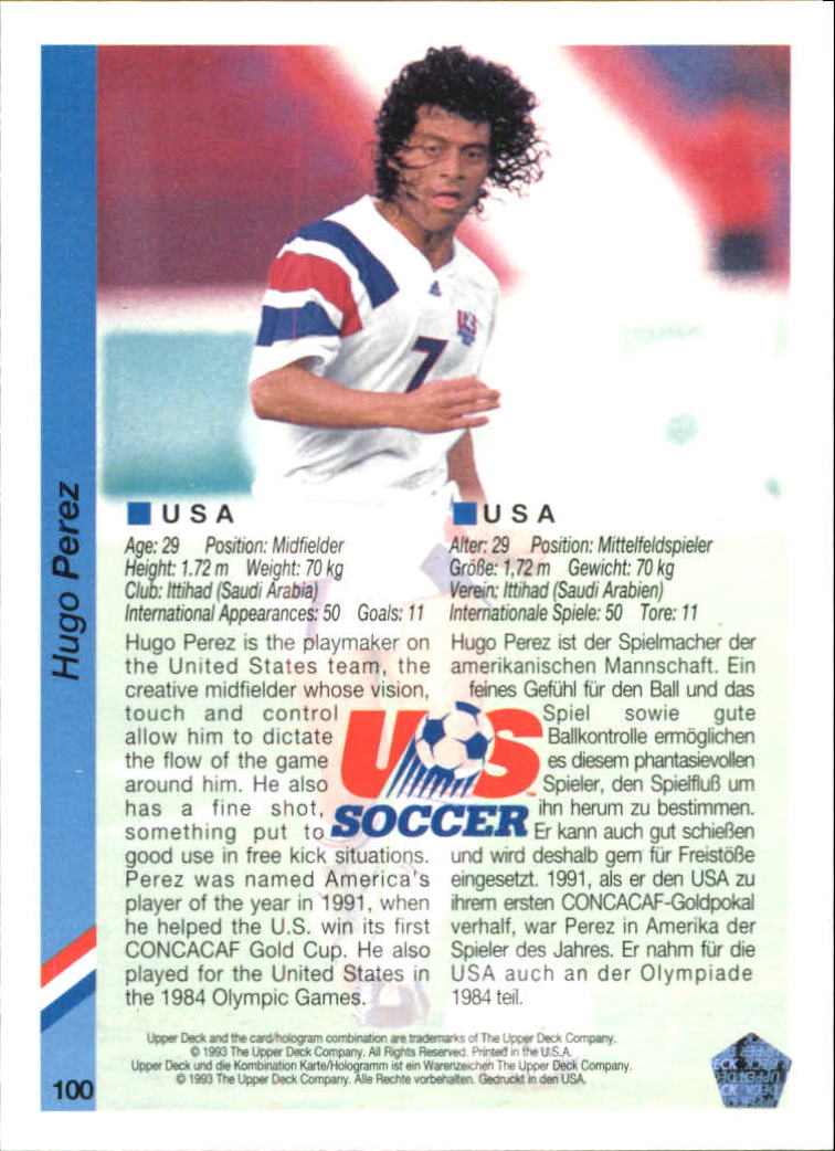 1993 Upper Deck World Cup 94 Preview English/German #100 Hugo Perez back image