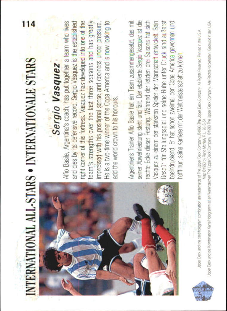1993 Upper Deck World Cup 94 Preview English/German #114 Sergio Vasquez back image