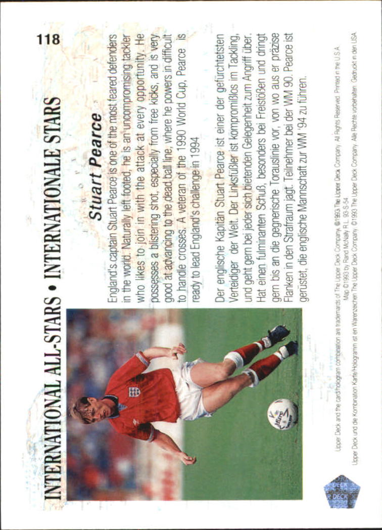 1993 Upper Deck World Cup 94 Preview English/German #118 Stuart Pearce back image
