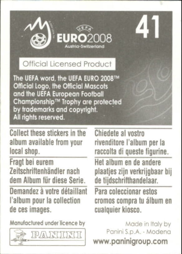 2008 Panini UEFA Euro Austria-Switzerland Stickers #41 Bern back image