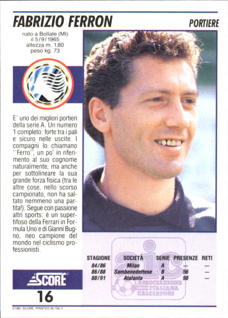 1991-92 Score Italian #16 Fabrizio Ferron back image