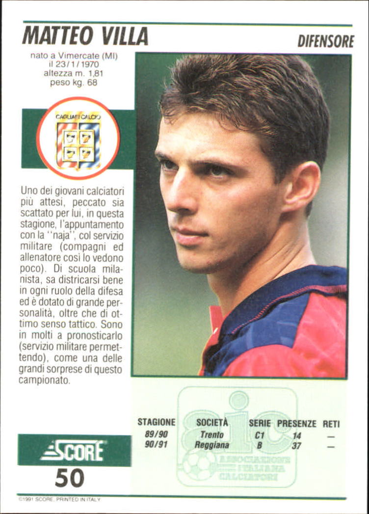 1991-92 Score Italian #50 Matteo Villa back image