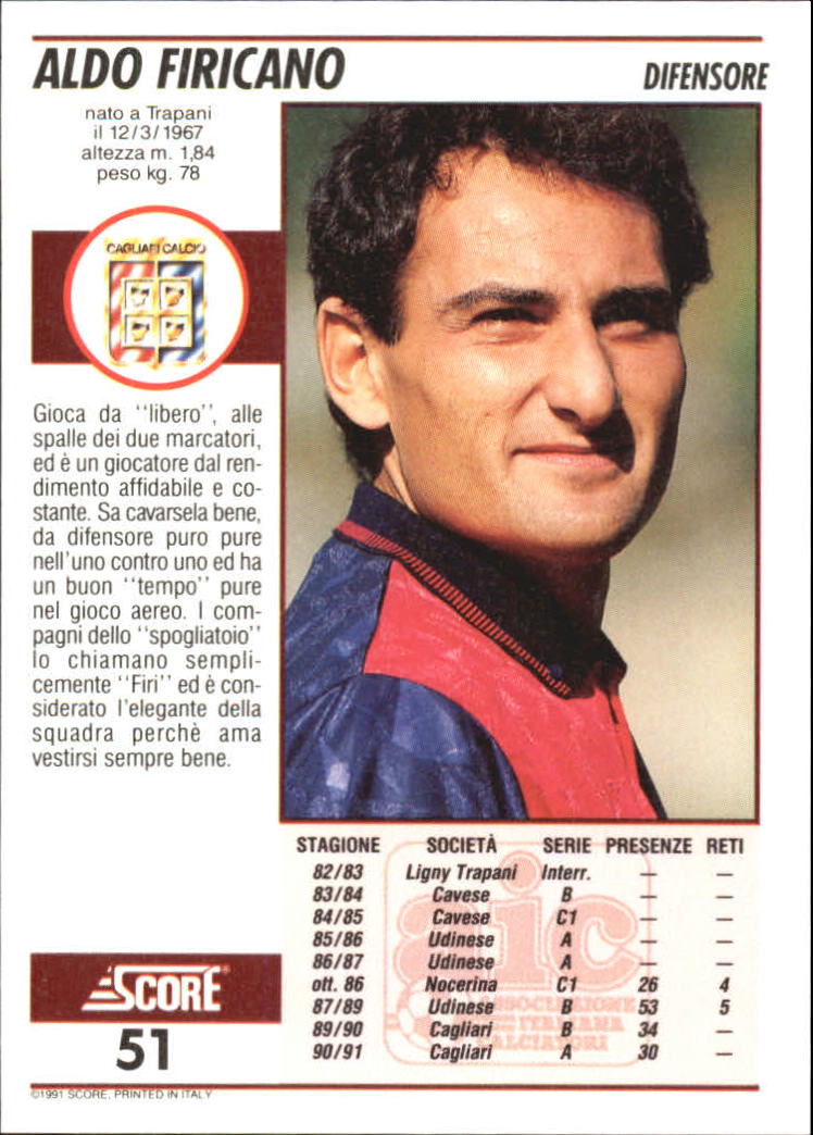 1991-92 Score Italian #51 Aldo Firicano back image