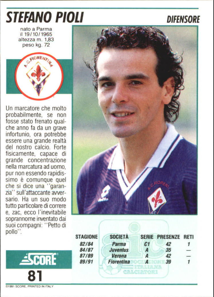 1991-92 Score Italian #81 Stefano Pioli back image