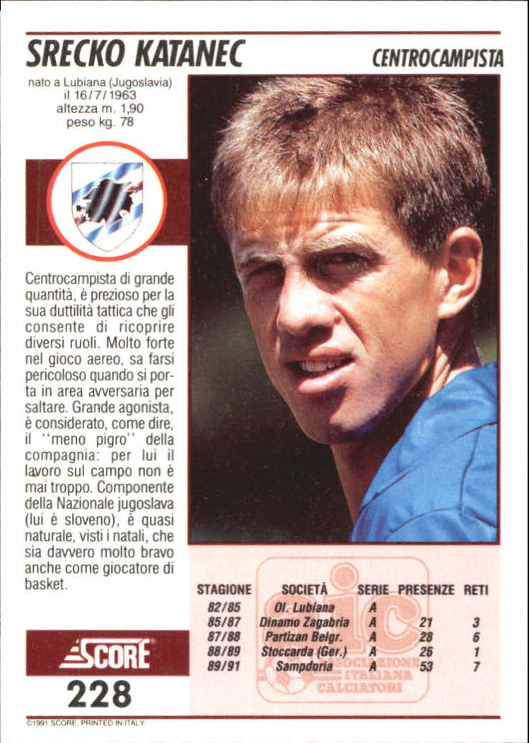 1991-92 Score Italian #228 Srecko Katanec back image