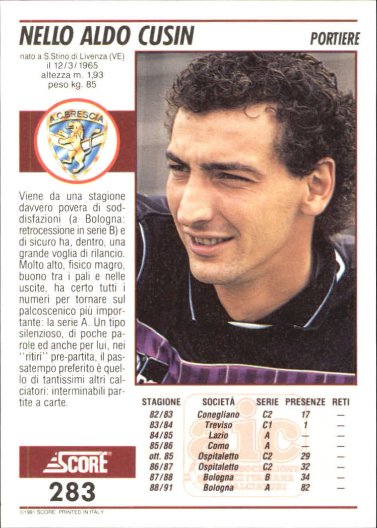 1991-92 Score Italian #283 Nello Cusin back image